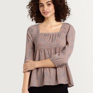 Printed Tiered Square Neck Long Sleeve Top - NWT